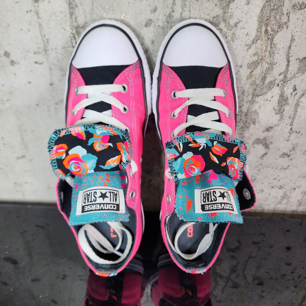 Converse Chuck Taylor Double Tongue Neon Pink Youth 6 Womens 8 - Picture 3 of 4